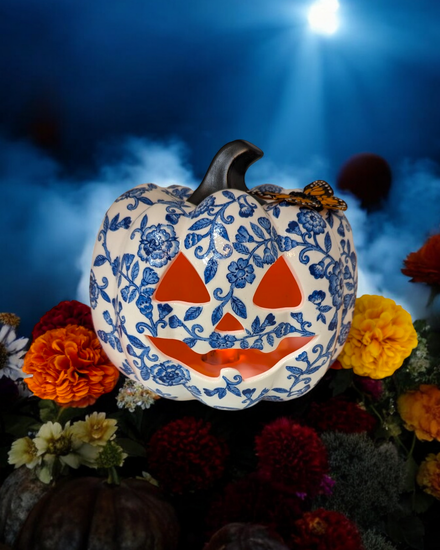 Pumpkin Lantern Blue Floral (Style A)